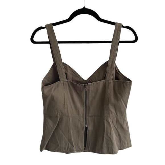 BCBGMAXAZRIA Sleeveless Blouse Tank Top Olive Green Back Zip 8 - Picture 2 of 5
